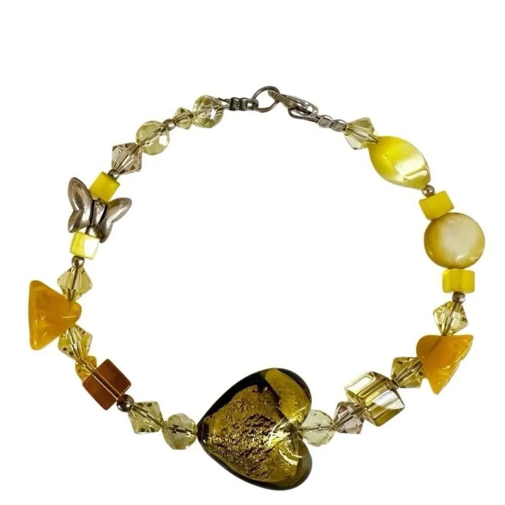 Sterling silver yellow glass crystal beaded bracelet